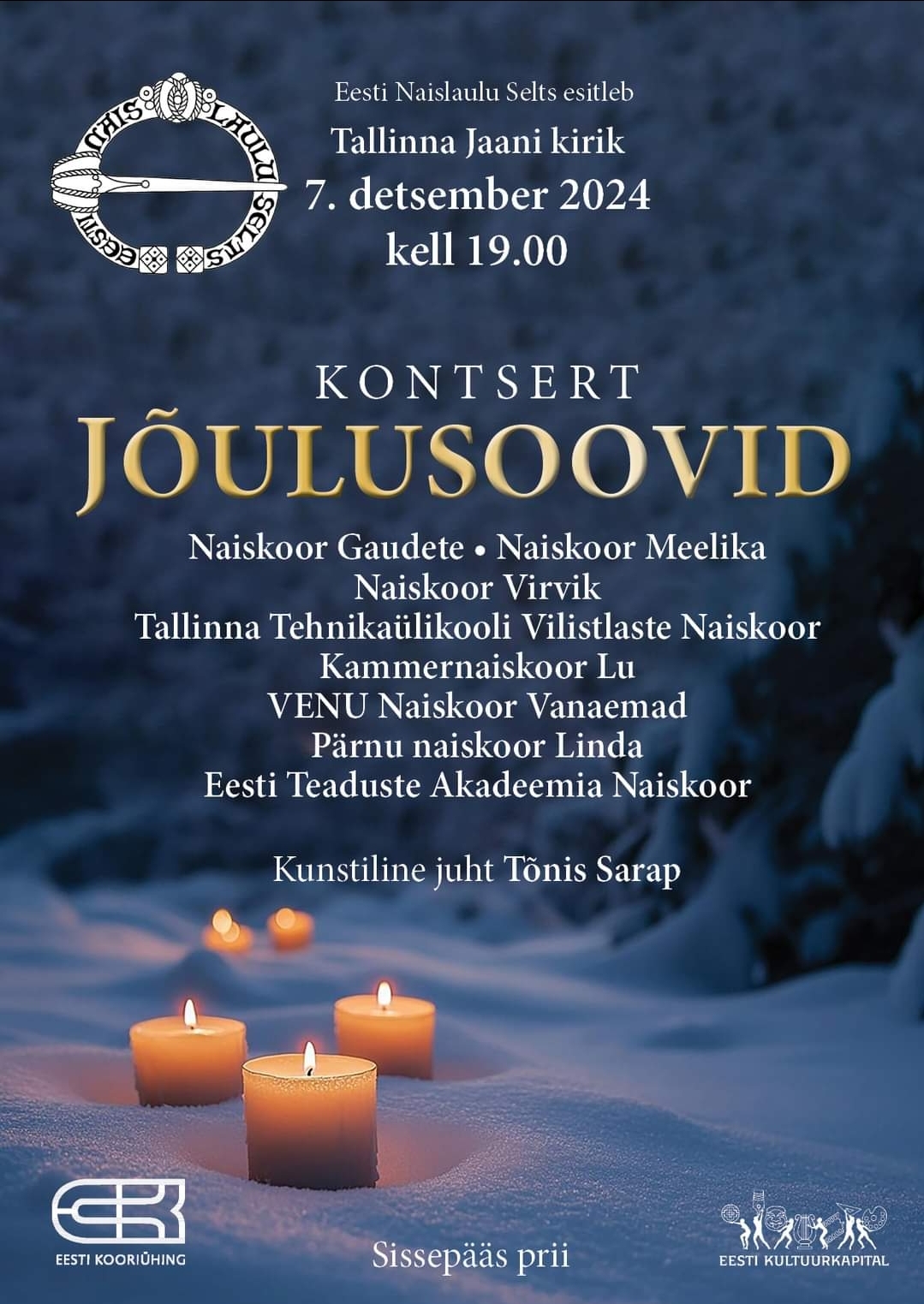   Eesti Naislaulu Selts kutsub traditsioonilistele advendikontsertidele🕯 Esimene advendikontsert toimub 7. detsembril, algusega 19.00 Tallinna Jaani kirikus nin